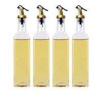 Olive Oil Dispenser Bottle Drizzler for Kitchen,4 Pcs Vinegar Bottle Lead-Free Clear Glass Oil Bottle Set,with Spouts, Funnel and Labels (500ML)