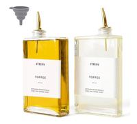 Olive Oil Dispenser Bottle for Kitchen, Coffee Syrup Dispenser,2 x 500 ml Glass Oil Dispenser with Weighted Pourer and Waterproof Label&Silicone Funnel for Kitchen Use, Food Preparation