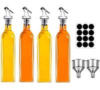 Olive Oil Dispenser,MEETOZ of 4 Glass Oil and Vinegar Dispenser Set with 17oz Oil Container Glass Carafe, Funnel, Oil Pourer Spouts and Labels,Suitable for Oil Kitchen