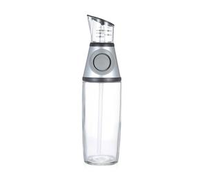 Olive Oil Dispenser Vinegar Glass Bottle Portion Control Pumping System Squeeze Dressing Cruet Drizzler Pouring for Cooking with Measuring Cup 500ml / 17oz
