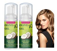 Olive Oil Hair Styling Mousse 2PCS Coconut Infused Wrap/Set Foam for Curl Definition,Long-Lasting Hold, Natural Moisture & Frizz Control,Travel Size Hair Mousse