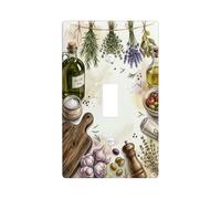Olive Oil Kitchen Single Light Switch Cover Plate, Rustic Farmhouse Garlic Herbs Summer Green Plastic Standard Size Switch Plate Decorative for Living Room Bedroom Home Office Decor (Single)