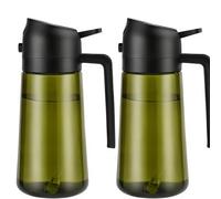 Olive Oil Sprayer for Cooking, 2 In 1 Glass Oil Dispenser 16oz- 470ml Premium Spray Bottle for Kitchen Gadgets and Air Fryer Accessories, Salad, BBQ - 2PCS Dark Green