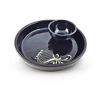 Olive Plate with Mini Bowl. Handmade and Hand Painted in Cordoba, Spain (Black Plate with a Gold Garlic. 3)