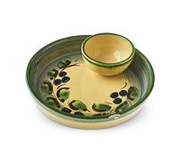 Olive Plate with Mini Bowl. Handmade and Hand Painted in Cordoba, Spain (Cream and Green Plate with Green Rim. Olive and Flower Pattern. 1 …)