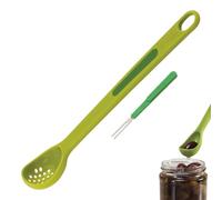 Olive Spoons, Multifunctional Two-in-one Olives Spoon with Pickle Picker, Plastic Long-Handled Fruit Scoop, Pickle Strainer Spoon, Suitable for Taking Canned Fruits and Ffood (Green 8 inch)