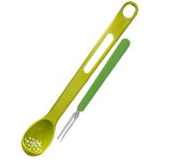 Olive Spoons, Plastic Pickle Fork, Multifunctional Two-in-one Olives Spoon with Pickle Picker, for Olives, Onions, Fruits, Canned Foods (Green)