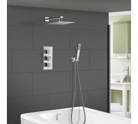 Olive Square 3 Way Concealed Thermostatic Shower Mixer Set - Shower Head, Handset, Bath Filler & Waste Nes Home Silver One Size
