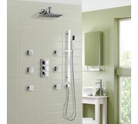 Olive Square 3 Way Concealed Thermostatic Shower Mixer Set - Shower Head, Handset & Body Jets Nes Home Silver One Size
