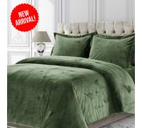 (Olive, Super King Size Bedspread) Velvet Quilted Bedspread Set with Pillow Shams - Faux Fur & Microfiber Bedding (Double, King, Super King) - Hypoallergenic, Machine Washable