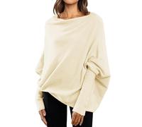 Olive Sweaters for Women Asymmetric Draped Jumper Long Batwing Sleeve Off The Shoulder Sweater Slouchy Knit Pullover Men Versatile Soft Warmest (Beige, M)