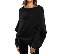 Olive Sweaters for Women Asymmetric Draped Jumper Long Batwing Sleeve Off The Shoulder Sweater Slouchy Knit Pullover Men Versatile Soft Warmest (Black, S)