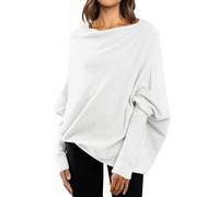 Olive Sweaters for Women Asymmetric Draped Jumper Long Batwing Sleeve Off The Shoulder Sweater Slouchy Knit Pullover Men Versatile Soft Warmest (White, XL)
