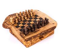 Olive Wood Chess Board with One Drawer with 32 Finely Carved Olive Wood Pieces