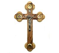 Olive Wood Cross Crucifix with Holy Relics from Holy Land (5")