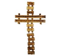 Olive Wood Father in Heaven Lord's Prayer Hanging Cross by Lion of Judah Market (Spanish 9")