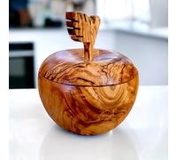 Olive Wood Handcrafted Wooden Sugar Spice Bowl W/Lid | Unique Kitchen Decor Gift Housewarming (Apple)