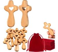 Olive Wood Heart Shaped Crosses Religious Tokens