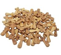 Olive Wood Mini Holding/Caring Cross (2.8 Inch), Wood Comfort Prayer & Meditation Cross Set of 18 Pcs from Jerusalem, Grain