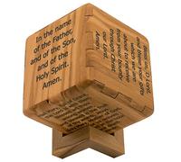 Olive Wood Prayer Cube with Stand | Six Sided with a Christian Prayer Engraved on Each Side | Our Father, Hail Mary, Glory Be | Great Catholic Gift for First Communion and Confirmation