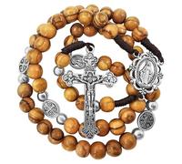 Olive Wood Rosary Catholic Tertium Millennium Crucifix Miraculous Medal Centerpiece Handmade Wooden Rosaries for Men Women Religious Gift with Rosary Pouch&Prayer Card