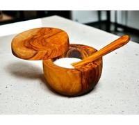 Olive Wood Salt Sugar Jar 10 cm, Spices jar, Natural, bio, Handmade, Kitchen Utensils, Christmas Gift