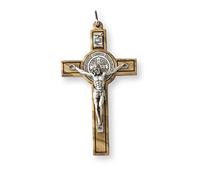 Olive Wood St Saint Benedict Crucifix Pendant Cross 7.5cm