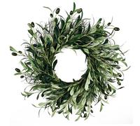 Olive Wreath for Front Door, 20 Inch Artificial Green Olive Wreath, Greenery Wreath with Olive Leaves, Plastic Bay Leaf Wreath