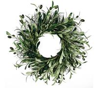 Olive Wreath for Front Door, 20 Inch Artificial Olive Leaf Wreath, Plastic Bay Leaf Wreath, Portable Greenery Wreath
