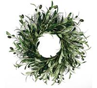 Olive Wreaths for Front Door, 20 Inch Olive Branch Wreath, Artificial Olive Leaf Wreath, Plastic Bay Leaf Wreath, Portable Greenery Wreath for Home Wall Window, Olive Leaf Wreath