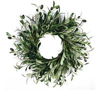 Olive Wreaths for Front Door, 20 Inch Olive Branch Wreath, Artificial Olive Leaf Wreath, Plastic Bay Leaf Wreath, Portable Greenery Wreath for Home Wall Window