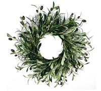 Olive Wreaths for Front Door,Green Wreath 20 Inch Olive Branch Wreath, Artificial Olive Leaf Wreath, Plastic Bay Leaf Wreath, Portable Greenery Wreath for Home