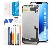 Olivechard for iPhone 14 Plus OLED Screen Replacement with Proximity Sensor Flex Cable 6.7" Display Assembly Touch Digitizer Repair Kit A2649 A2881 A2884 A2883 A2882 (Hard OLED, Same Notch Size)