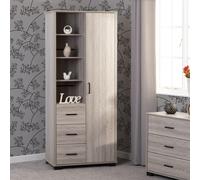 Seconique Oliver 1 Door 3 Drawer Open Shelf Wardrobe - Light Oak Effect, Brown