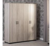 Oliver 4 Door Wardrobe Light Oak Effect Freestanding Modern Storage Hanging Rail