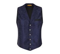 Oliver George Men’s Victorian Gothic Steampunk Paisley Suit Vest Formal Waistcoat Tuxedo Dress Vest for Men, Navy Blue, Large