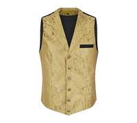 Oliver George Men’s Victorian Gothic Steampunk Paisley Suit Vest Formal Waistcoat Tuxedo Dress Vest for Men, Gold, Large