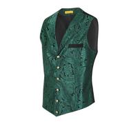 Oliver George Men’s Victorian Gothic Steampunk Vest Paisley Formal Waistcoat Tuxedo Suit Dress Vest For Men, Forest Green, X-Large