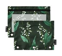 Oliver Jeffers Finland Lily of The Valley Olive Binder pouching with Clear Window Pencil case with Zipper with Zipper Reinforced Grommets Binder 3 Ringing for Office Supplies Multicolored 2 PCS