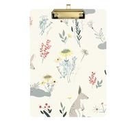 Oliver Jeffers Style Kangaroo Floral Print Cloud White Denim Hard Folder with clipboard Plastic for First Year Teacher Must Haves Size 9 x 12.5 Tabla para escribir