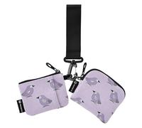 Oliver Jeffers Style Kiwi Jade Bird Design Purple Dual Wristlet Wallets for Women Compact Size ID Card Holders Protector with Keychain for Lady 2 Pcs monedero y tarjetero para Mujer