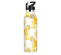 Oliver Jeffers Tigers Cream Gold Lightweight Kids Water Bottle with Handle Double Wall Vacuum for Home/Office/Travel/Sports/School