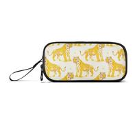 Oliver Jeffers Tigers Cream Gold Nylon Large Zippered Pencil Bag Big Capacity Zip Pencil Case Stationery Bag for School Woman