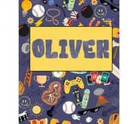 Oliver Name Notebook: Personalized Cool Boy Sporty Doodle Journal. 110 Lined Pages. Soft Matte Cover