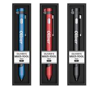 Oliver Named Personalised Multi-Tool Pen, 7-in-1 with Torch, Phone Holder, Stylus, Compass, and Screwdriver Set - Assorted Colours (Red, Blue, Black) - Black Ink