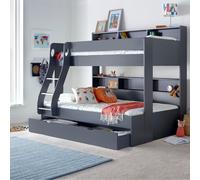 Oliver Onyx Grey Triple Sleeper Storage Bunk Bed With Mattress Options - Grey