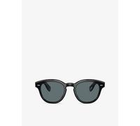 Oliver Peoples Round Unisex Black Blue Polarized Sunglasses - One Size