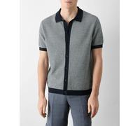 Oliver Sweeney Hessle Mens Knitted Cotton Short-Sleeved Shirt - Navy/Ecru - Navy/Ecru - L