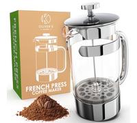 Oliver's Kitchen Cafetiere 1 Litre - Plastic Free Glass French Press, 4 Cup | Stainless steel and glass, no plastic parts. 4 layer mesh filter for a cleaner cup. Makes 4 mugs of coffee or loose leaf tea