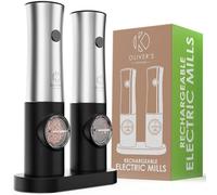 Oliver's Kitchen ® Electric Salt and Pepper Grinders - No Batteries Required with Rechargeable USB-C Dock - Easy 1-Touch Operation - Adjustable Coarseness with Light - Easy to Fill, Large Capacity